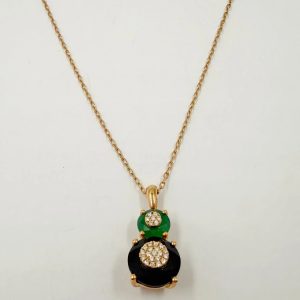 Collier en or rose serti de diamants, onyx et agate verte – 0,08 ct [B.FETHI™]
