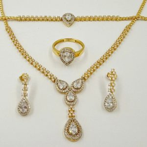 Parure de mariage en or bicolore – Collier, boucles d'oreilles, bague et gourmette [B.FETHI™]