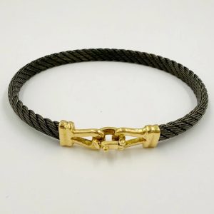 Bracelet homme en acier noir et boucle en or jaune [B.FETHI™]