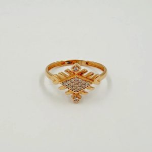 Bague en or rose motif géométrique serti [B.FETHI™]