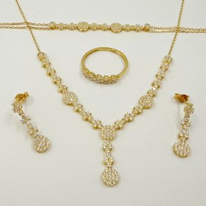 Parure de fiançailles en or jaune – Collier, boucles d'oreilles, bague et gourmette [B.FETHI™]